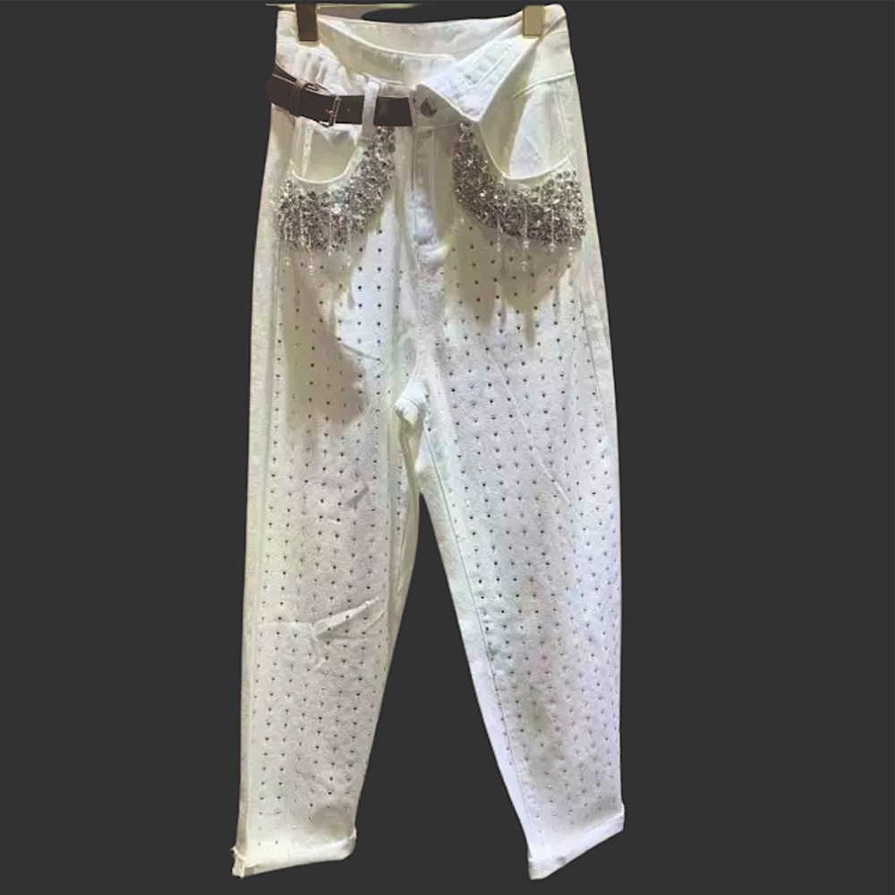 White rhinestone boyfriend jeans